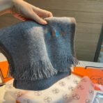 爱马仕同步专柜 高端羊绒针织男款围巾！蓝色款