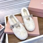 Miu Miu 缪缪法式仙女玛丽珍平底毛毛鞋小单鞋白色