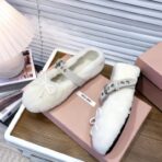 Miu Miu 缪缪法式仙女玛丽珍平底毛毛鞋小单鞋白色 - 图片 3