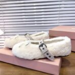 Miu Miu 缪缪法式仙女玛丽珍平底毛毛鞋小单鞋白色 - 图片 2