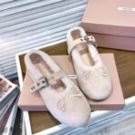 Miu Miu 缪缪法式仙女玛丽珍平底毛毛鞋小单鞋粉色 - 图片 4