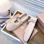 Miu Miu 缪缪法式仙女玛丽珍平底毛毛鞋小单鞋粉色 - 图片 3
