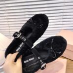 Miu Miu 缪缪法式仙女玛丽珍平底毛毛鞋小单鞋黑色 - 图片 4