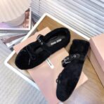 Miu Miu 缪缪法式仙女玛丽珍平底毛毛鞋小单鞋黑色 - 图片 3
