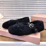 Miu Miu 缪缪法式仙女玛丽珍平底毛毛鞋小单鞋黑色 - 图片 2