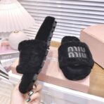 M家2024缪缪 秋冬新款字母羊毛拖鞋黑色 - 图片 3