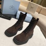 PRADA Monolith Suede Combat Boots 深棕色麂皮厚底三角标马丁靴