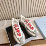 PRADA普拉达男士系带皮革休闲运动鞋灰红配色