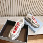 PRADA普拉达男士系带皮革休闲运动鞋灰红配色 - Imagem 4