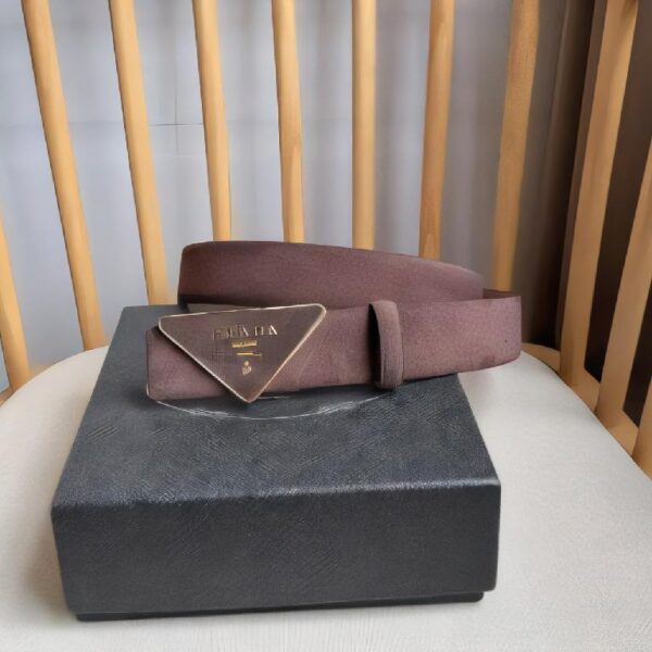 Prada 帆布三角形徽标腰带  红棕色金边