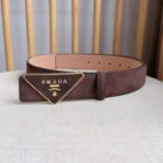 Prada 帆布三角形徽标腰带  红棕色金边 - 图片 2