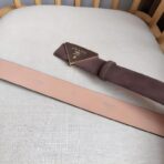 Prada 帆布三角形徽标腰带  红棕色金边 - 图片 3