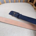 Prada 帆布三角形徽标腰带  蓝色白边 - 图片 4