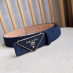 Prada 帆布三角形徽标腰带  蓝色白边 - 图片 2