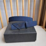 Prada 帆布三角形徽标腰带  蓝色黑边