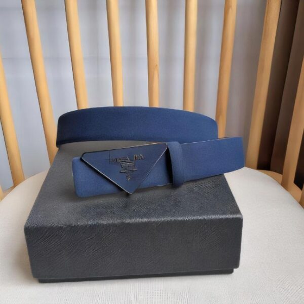 Prada 帆布三角形徽标腰带  蓝色黑边