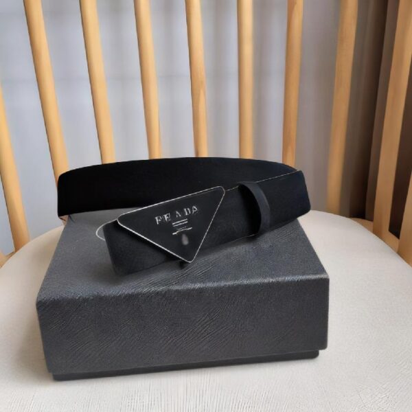Prada 帆布三角形徽标腰带  黑色白边