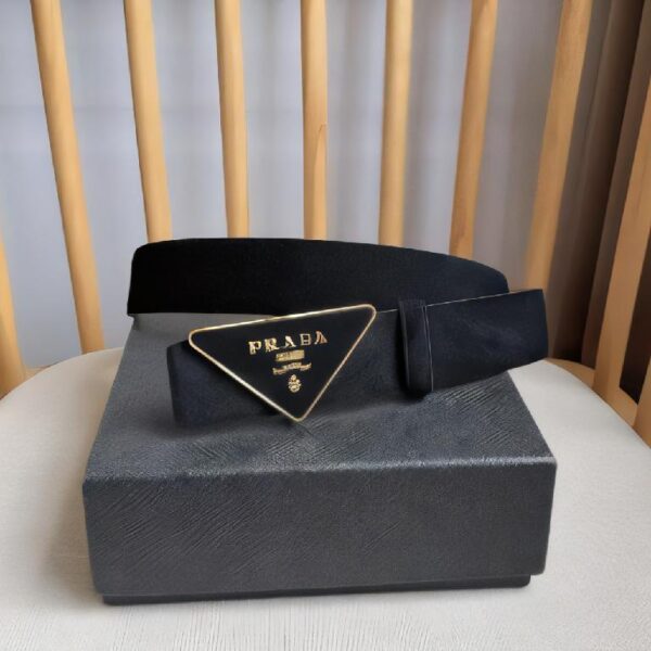 Prada 帆布三角形徽标腰带  黑色金边