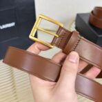 SAINT LAURENT（圣罗兰）褐色粒面皮革方形针扣腰带  （金扣） - Imagem 2