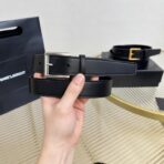 SAINT LAURENT（圣罗兰）黑色粒面皮革方形针扣腰带 - 图片 4