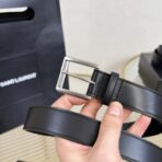 SAINT LAURENT（圣罗兰）黑色粒面皮革方形针扣腰带 - 图片 2