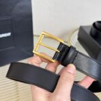 SAINT LAURENT（圣罗兰）黑色粒面皮革方形针扣腰带  （金扣） - 图片 3