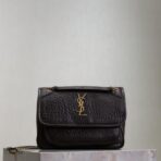 Saint Laurent Niki Small 深棕色裂纹皮革金扣链条单肩包