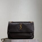 Saint Laurent Niki 深棕色裂纹皮革金扣链条单肩包 （大号）