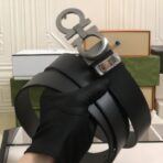 Salvatore Ferragamo（菲拉格慕）双面小牛皮拉丝枪色 Gancini 扣腰带