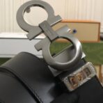 Salvatore Ferragamo（菲拉格慕）双面小牛皮拉丝枪色 Gancini 扣腰带 - 图片 2