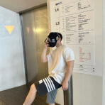 THOM BMOMTHE汤姆布朗 黑灰双拼色织短裤 - Imagem 3