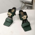 VERSACE Medusa Aevitas Mule Sandals 深绿色蛇纹皮革美杜莎装饰高跟穆勒鞋