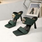 VERSACE Medusa Aevitas Mule Sandals 深绿色蛇纹皮革美杜莎装饰高跟穆勒鞋 - 图片 2