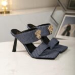Versace Medusa Cross-Strap High-Heel Mules（范思哲美杜莎交叉带高跟穆勒鞋）蓝黑条纹拼色 - 图片 3