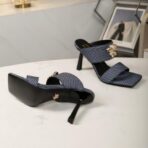 Versace Medusa Cross-Strap High-Heel Mules（范思哲美杜莎交叉带高跟穆勒鞋）蓝黑条纹拼色 - 图片 2