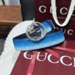 古驰（Gucci）Chroma 系列渐变蓝色 GG Monogram 涂层织物钯金色双 G 扣腰带