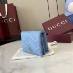 古驰（Gucci）GG Marmont 系列浅蓝色绗缝皮革短款钱包 - 图片 3