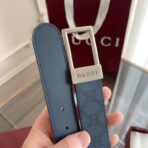 古驰（Gucci）Signature 系列蓝色 GG Supreme 帆布银色矩形扣腰带 - Imagem 3
