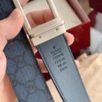 古驰（Gucci）Signature 系列蓝色 GG Supreme 帆布银色矩形扣腰带 - Imagem 4