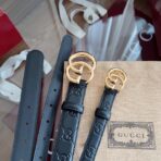 古驰（Gucci）双 G 压纹皮革金色双 G 扣腰带 - 图片 4