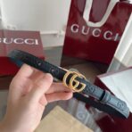 古驰（Gucci）双 G 压纹皮革金色双 G 扣腰带 - 图片 2