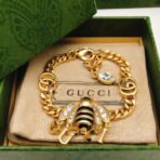 古驰（Gucci）蜜蜂双 G 水晶装饰金色链条手链