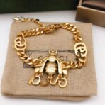 古驰（Gucci）蜜蜂双 G 水晶装饰金色链条手链 - 图片 2