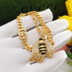 古驰（Gucci）蜜蜂双 G 水晶装饰金色链条手链 - 图片 4