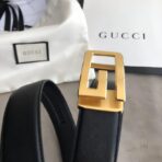古驰（Gucci）黑色小牛皮银色双 G 金色扳扣男士腰带 - Image 4