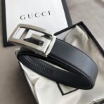 古驰（Gucci）黑色小牛皮银色双 G 扳扣男士腰带