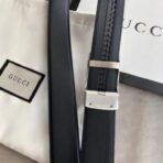 古驰（Gucci）黑色小牛皮银色双 G 扳扣男士腰带 - Image 3