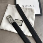 古驰（Gucci）黑色小牛皮银色双 G 扳扣男士腰带 - Image 4