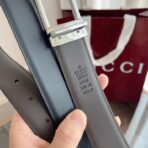 古驰（Gucci）黑色小牛皮银色金属板扣男士腰带 - Image 4