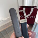 古驰（Gucci）黑色小牛皮银色金属板扣男士腰带 - Image 2